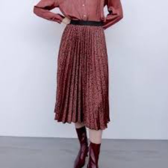 ZARA Pleated A-line Midi Skirt Animal Print - Picture 2 of 9